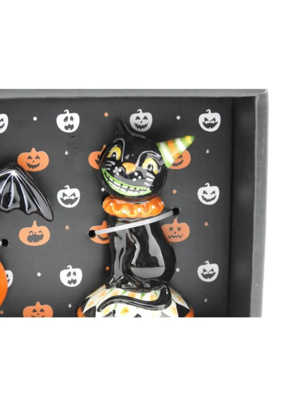 Halloween Bat Cat Salt Pepper Shakers Pumpkin Ceramic Set New In Box